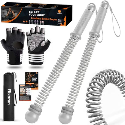 Cordless Battle Ropes Adjustable Trainer, Ropeless Weighted Portable Exercise Equipment for Home Gym Workouts, Compact Arm Strength for Men Women, Heavy Flex Rope Stick Fitness Gift - style: Grey