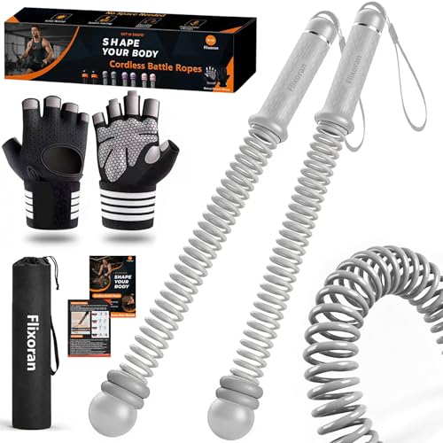 Cordless Battle Ropes Adjustable Trainer, Ropeless Weighted Portable Exercise Equipment for Home Gym Workouts, Compact Arm Strength for Men Women, Heavy Flex Rope Stick Fitness Gift - style: Grey