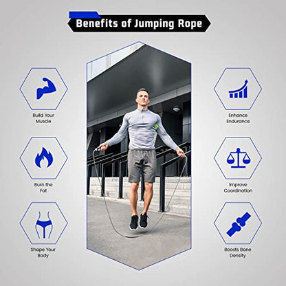 Weighted Jump Rope for Men Women - 1LB Heavy Jump Rope Weighted Skipping Rope for Adult Fitness Workouts Boxing Crossfit Cardio Weight-loss MMA, Non-Slip Aluminum Handles, Adjustable Length 9MM Solid PVC/Cotton Ropes