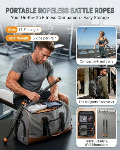 Ropeless Battle Ropes Weighted – 2 PCS Portable Cordless Battle Rope Set with Non-Slip Handles, Low-Noise HIIT & Strength Training Equipment for Home Gym, Men & Women