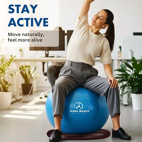 ProBody Pilates Yoga Ball Chair, Exercise Ball Chair with Base or Stand for Home Office Desk Sitting or Workout, 65cm Antiburst Balance & Stability Ball Seat, Large Gym Ball for Back, Abs - size: 65 cm