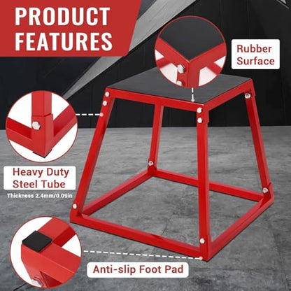 Plyometric Jump Box,Heavy Duty Steel Jumping Box with Rubber Pad,Step Up Box Set(12 18 24 Inch),550lbs Capacity,Deadlift Platform for Strength Training Conditioning Step Up Workouts Men Women