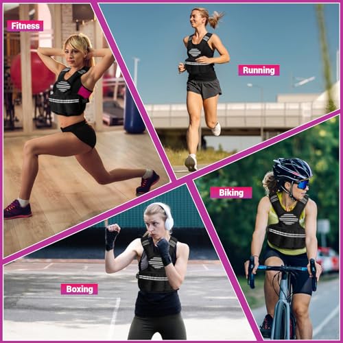 Adjustable Weighted Vest for Men Women, Removable Ironsand Bags Weighted Training Vest with Reflective Strips, v-Neck, Adjustable Waist Belt & Pocket, for Running Workout Fitness Strength Training