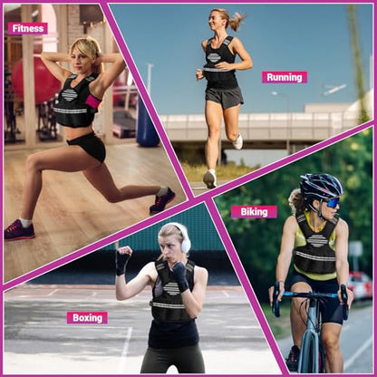 Adjustable Weighted Vest for Men Women, Removable Ironsand Bags Weighted Training Vest with Reflective Strips, v-Neck, Adjustable Waist Belt & Pocket, for Running Workout Fitness Strength Training