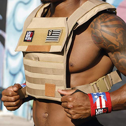 Adjustable Weighted Vest, WOD Cross Fitness, Weight Plates Carrier for Strength and Endurance Training and Running. For Men or for Women, 2 Patches Included [Tan]