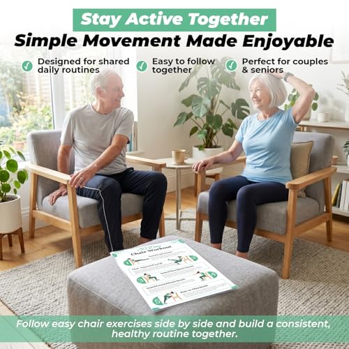 Chair Yoga Chart for Seniors & Beginners - Set of 6 Laminated Workout Posters - Gentle Seated Exercises for Stiffness, Joint Pain & Stress Relief - Easy to Follow 30-Day Challanges Home Workout Guide