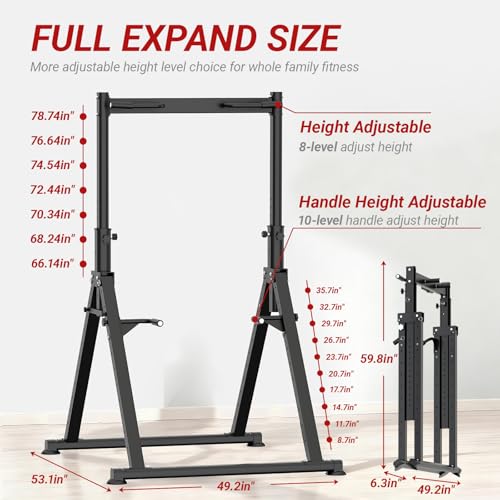 Folding Power Tower Dip Station Pull Up Bar, Multifunctional Pull Up Tower Adjustable Height, Triangular Structure Strength Training Workout Equipment for Home Gym Fitness