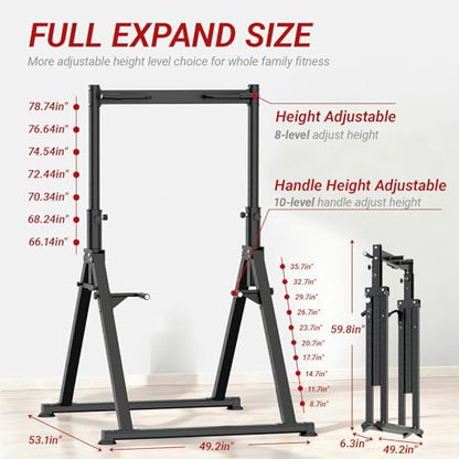 Folding Power Tower Dip Station Pull Up Bar, Multifunctional Pull Up Tower Adjustable Height, Triangular Structure Strength Training Workout Equipment for Home Gym Fitness