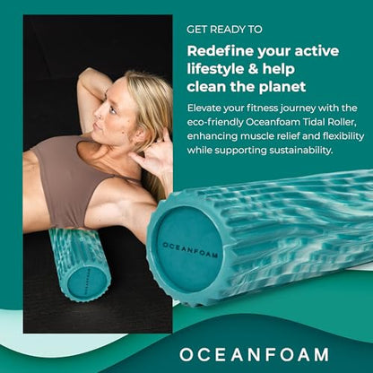 Tidal Roller - Jade & Seafoam Marbled - Muscle Massage Foam Roller for Back Pain & Stretching - Firm and Ergonomic Wide Wave Textured - Yoga, Athletics, & Wellness - Full Size, 20" x 5" - color: Jade & Seafoam Marbled