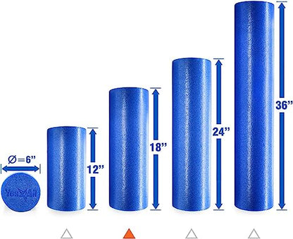 Yes4All Medium Firm Round PE Foam Roller 12, 18, 24, 36 Inches for Pilates, Yoga, Stretching, Balance & Core Exercises
