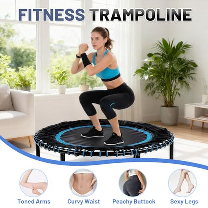 40"/48" Fitness Rebounder Trampoline with 4-Level Adjustable Foam Handle, Quiet and Stable Exercise Trampoline for Kids Adults, Indoor/Outdoor Mini Trampoline - color: Blue