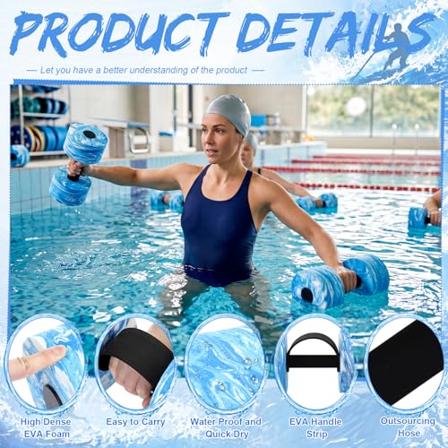Lewtemi 6 Pcs Water Weights Pool Exercise Set, Aqua Exercise Dumbbells with Handle Strips, High-density Eva-foam Dumbbells for Water Aerobics, Pool Fitness - size: 12 x 5.5 x 3.7 in