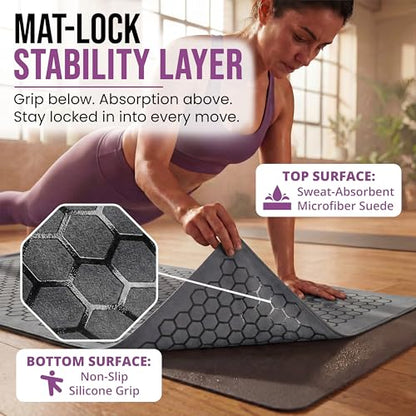 Hot Yoga Mat Towel – Non-Slip Grip for Hot Yoga, Sweat Absorbent, Honeycomb Silicone Grip, Stays Flat – Ideal for Pilates, Travel, Washable & Lightweight - Gray - color: Gray