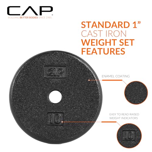 CAP Barbell Standard 1-Inch Cast Iron Weight Plates - Singles & Sets | 1.25-50 lbs | Multiple Options
