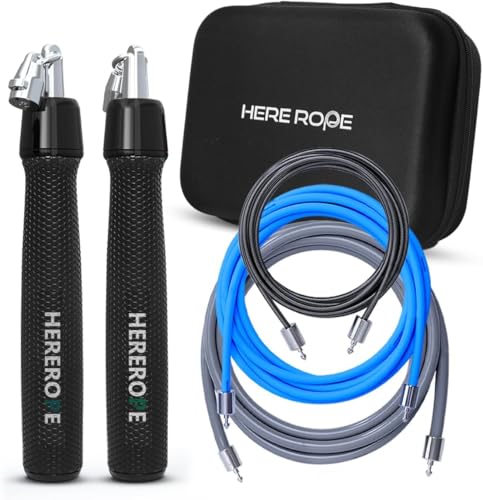 HEREROPE Weighted Jump Rope for Men Women Interchangeable 1/6lb 1/4lb 1/2lb Heavy Jump Rope- Adjustable Length, Tangle Free, Smooth Ball Bearing, Anti-slip Grip, Skipping Rope for Weight Loss - color: Inky, size: 9'0" L - Fits Users 5'7"-5'10"
