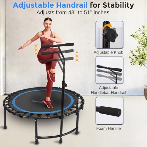 SereneLife 40"/50" Mini Trampoline for Adults - 450/550LBS Fitness Trampoline with Reinforced Springs & Adjustable Safety Handle - Stable & Quiet Supports Whole-Body Workout & Relaxation - style: 40" - Round