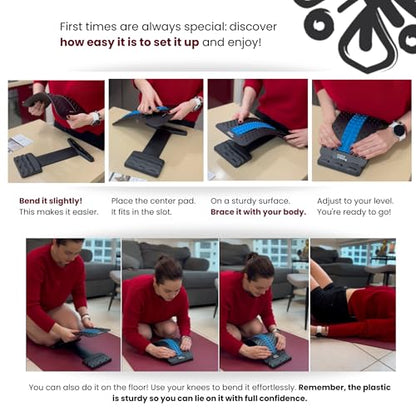 Just A Feeling Back Stretcher Lower - Lumbar Support & Back Cracker w/Silicone & Foam Pads - Spinal Decompression Device for Sciatica, Herniated Disc, Back Popper for Back Pain w/Chair Strap - color: Classic Blue Edition