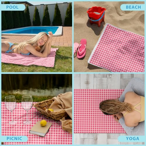 Microfiber Beach Towel Sand Free Quick Dry Oversized Pink and White Gingham Pattern for Adults Travel Pool Swim Retro Aesthetic Lightweight Compact 71 x 32 Inches 1 Pcs - color: Plaid