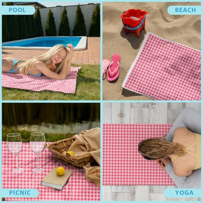 Microfiber Beach Towel Sand Free Quick Dry Oversized Pink and White Gingham Pattern for Adults Travel Pool Swim Retro Aesthetic Lightweight Compact 71 x 32 Inches 1 Pcs - color: Plaid