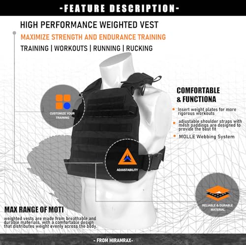 Tactical Weighted Vest for Men and Women Strength Training Running Workout - color: Black