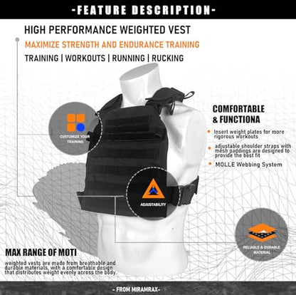 Tactical Weighted Vest for Men and Women Strength Training Running Workout - color: Black
