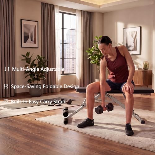 Adjustable Foldable Weight Bench with Flat Incline Decline Positions - color: Pink/Grey