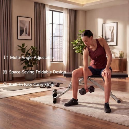 Adjustable Foldable Weight Bench with Flat Incline Decline Positions - color: Pink/Grey