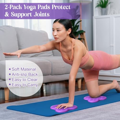 RoundFunny 5 Pcs Yoga Blocks Knee Pads Yoga Strap Set Soft Premium Foam Blocks Accessories for Pilates Meditation General Fitness Stability, Kneeling, Balance, Deepen Stretches and Toning