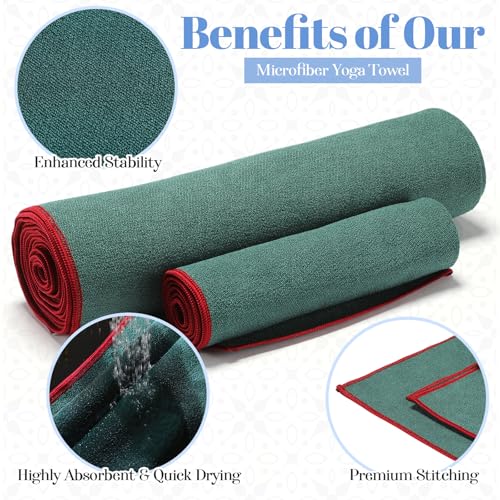 Peryiter 12 Pack Yoga Towel for Hot Yoga, Non Slip 2 in 1 Set Extra Thick Pilates Mat Towel Double Sided Microfiber Super Absorbent and Sweat Blankets for Workout Gym Fitness Men Women