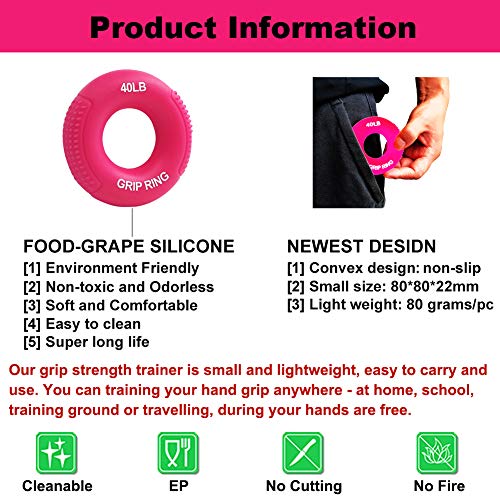 Boaton Hand Grips for Gym, Weightlifting, Pull-ups, Rock Climbing - Boys and Girls - color: 40LB-rose red