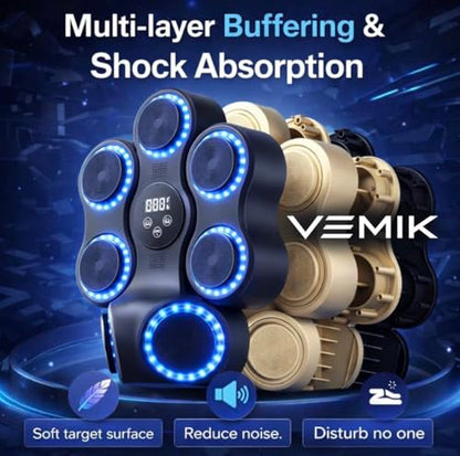 Smart Music Boxing Machine 4 in 1 with LED Punch Targets, Wall Mounted Reaction Trainer Bundle with Boxing Ball Headband, MMA Gloves & Hand Grip Strengthener for Home Fitness Training