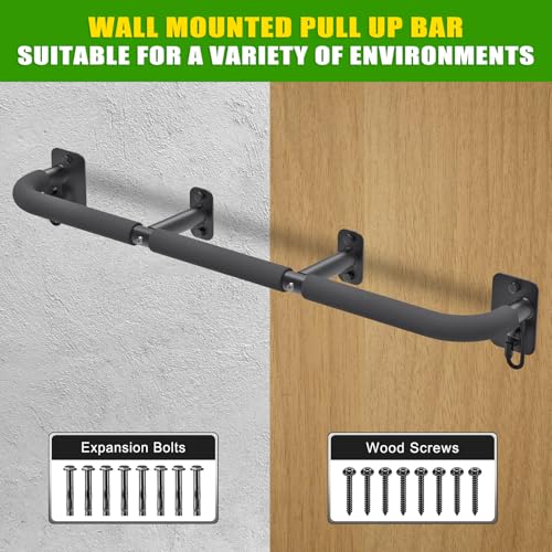 SELEWARE Heavy Duty Wall Mount Pull Up Bar, Joist Mount Chin Up Bar for Doorway, Sturdy Steel Construction, w/Resistance Band Hooks, Fits 32"/36" Wall Studs for Home Gym Strength Training
