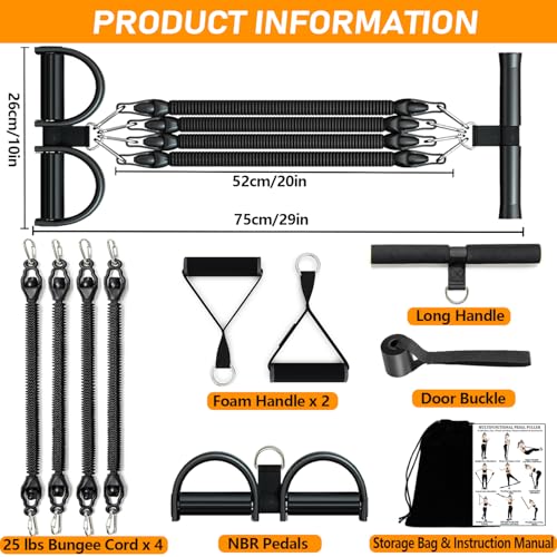 2026 Upgrade Foot Pedal Resistance Band, Adjustable 4-Tube Pedal Ankle Puller Resistance Band with Handle, Multifunction Home Gym Equipment, Stirrup Puller for Men Women for Full Body Exercise - Black