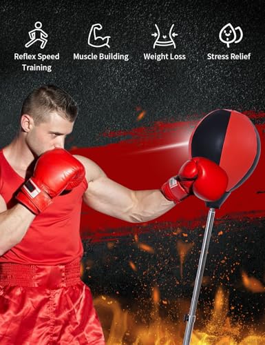 Punching Bag with Stand, Heavy Boxing Bag Height Adjustable Reflex Bar and Speed Punching Bag for Adults & Youth, Home Gym Training Equipment for MMA Fitness Stress Relief