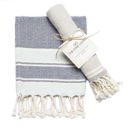 TFLC Turkish Cotton Kitchen & Bath Towels, Set of 2, 40x18”, Blue & Gray - color: Blue & Gray, size: 40x18" - Set of 2