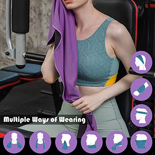 10 Pack Cooling Towels Bulk Microfiber Ice Towel Quick Dry Breathable Chilly Sweat Towel Stay Cool Towel for Neck Face Yoga Gym Workout Running Pilates Beach with Carabin Bag, 40x12'', Purple - color: Purple