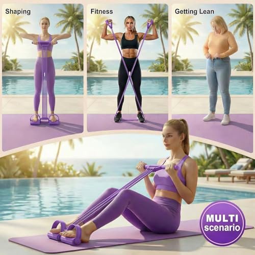 Pedal Resistance Band with Handle, Adjustable 8-Tube Elastic Pull Rope, Assistant Exerciser for Home, Yoga & Slimming, Portable Pedal Puller for Arm, Waist & Leg (Purple, Pedal Resistance Band)