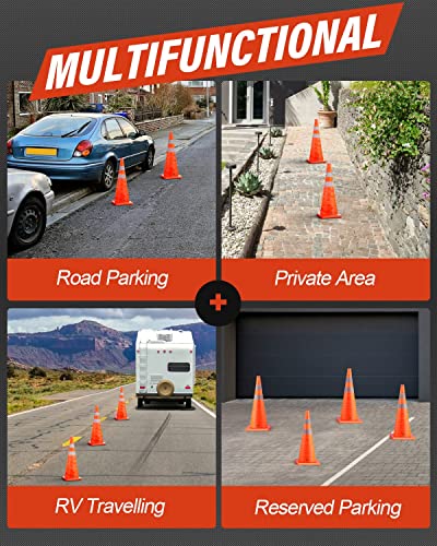 RoadHero 18 Inch 4 Pack Collapsible Traffic Safety Cones, Multi Purpose Pop-up Cones with Reflective Collar for Road Safety, Orange Cones for Driving Training, Parking Lots - size: 18 Inch