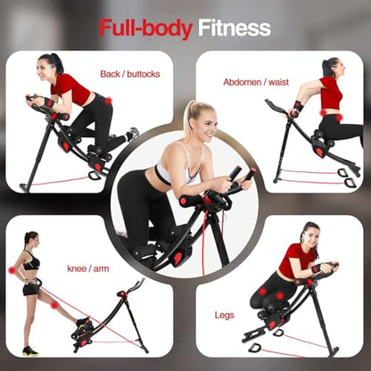 Dual Track Fitness Ab Machine Ab Cruncher, Adjustable Height Waist Trainer, Foldable Home Gym Equipment with 4 Adjustable Resistance Levels and Resistance Bands