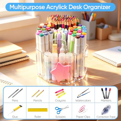 JIKIOU 430pcs Acrylic Pencil Holder Marker Organizer 360-Degree Rotating