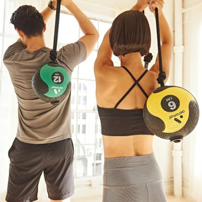 Aeromat Elite Power Rope Medicine Ball for Core Strength/Rotational Movements Training - style: 6 lbs - Black/Yellow