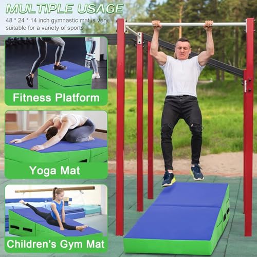 Folding Gymnastics Wedge Mat for Tumbling, Incline Exercise Mat with Handles – Yoga, Pilates & Martial Arts Training Mat for Home Gym, Durable Non-Slip Tumbling Mats for Fitness