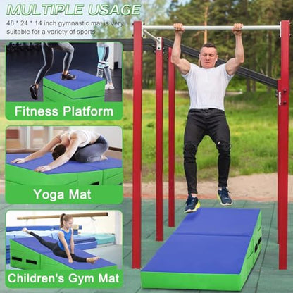 Folding Gymnastics Wedge Mat for Tumbling, Incline Exercise Mat with Handles – Yoga, Pilates & Martial Arts Training Mat for Home Gym, Durable Non-Slip Tumbling Mats for Fitness