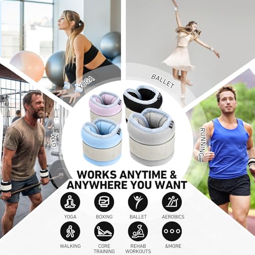 Shappy 4 Pairs Ankle Weights Set for Women Men Kids 2/3/4/6 Lbs Per Pair Adjustable Wrist Arm Leg Weights for Gym Yoga Fitness Workout Training Fitness Workout Walking Jogging Running