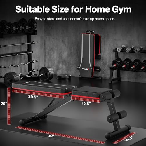 PASYOU Adjustable Weight Bench, Foldable, Incline Decline Flat, Bench Press with 660LBS, 95% Pre-Assembled, Compact Workout Bench Full Body Strength Training Bench for Home Gym, Wider Seat