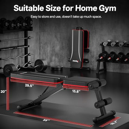 PASYOU Adjustable Weight Bench, Foldable, Incline Decline Flat, Bench Press with 660LBS, 95% Pre-Assembled, Compact Workout Bench Full Body Strength Training Bench for Home Gym, Wider Seat