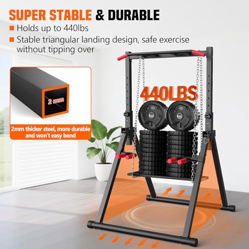 Foldable Power Tower Dip Station for Pull Ups, Dips & Push Ups, Upgraded Free Standing Pull Up Bar Station, Multi-function Workout Equipment for Home Gym Strength Training, Support 440LBS