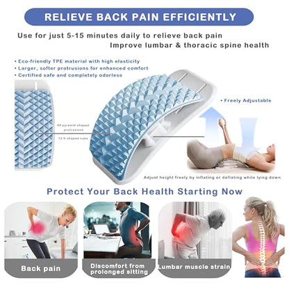 Pneumatic Back Stretcher For Lower Back Pain Relief - Stepless Air-Adjustable Lumbar Support Board With Extra-Wide Panel & Spinal Decompression Muscle Relaxation Spine Stretcher Back Cracker (Pink)