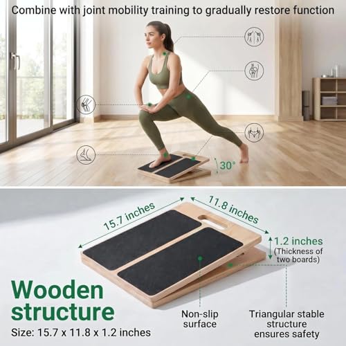 Slant Board for Calf Stretching, Portable Wooden Slant Board with 5 Adjustable Angles, Non-Slip 300lb Weight for Squats, Calf Muscles, Knees, Heel, Ankle, for Home, Gym, Office