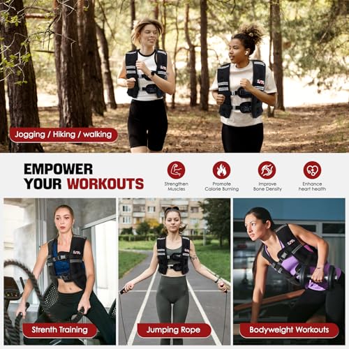 Weighted Vest, 5lb/10lb/12lb/15lb Weight Vest with Reflective Stripe for Women, Men, Rucking Vest for Walking Strength Training Running, Workout, Jogging